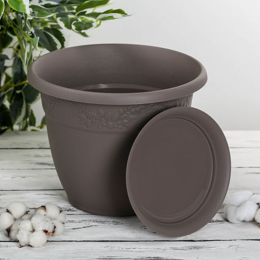 Горшок цветочный с поддоном «Рябина», 22 л, пластиковый, серый