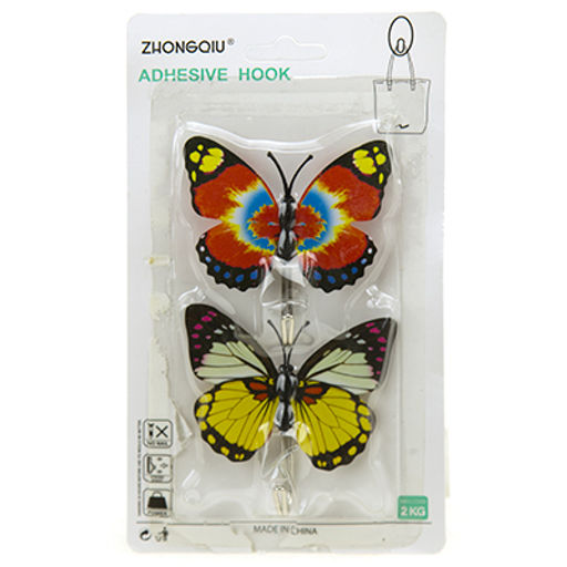Крючок на липучке Бабочка металлический с пластмассовым основанием, 2 штуки, 6,5х7х1,8см, цвета микс, в блистере (Китай) - Домашняя мода фото 3