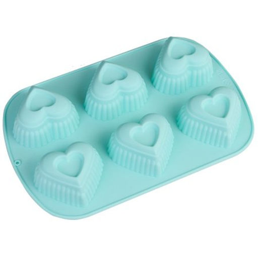 Форма для выпечки 6 ячеек силиконовая/ YH420 /уп 144/Сердце/26*17/0,095/ - Галеонтрейд фото 3