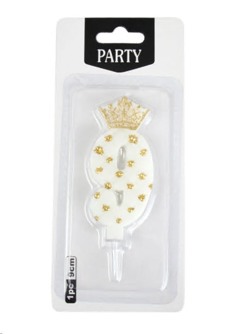 Свеча Цифра корона / KL-12 Девятка Белый /уп 12/720/ 724944