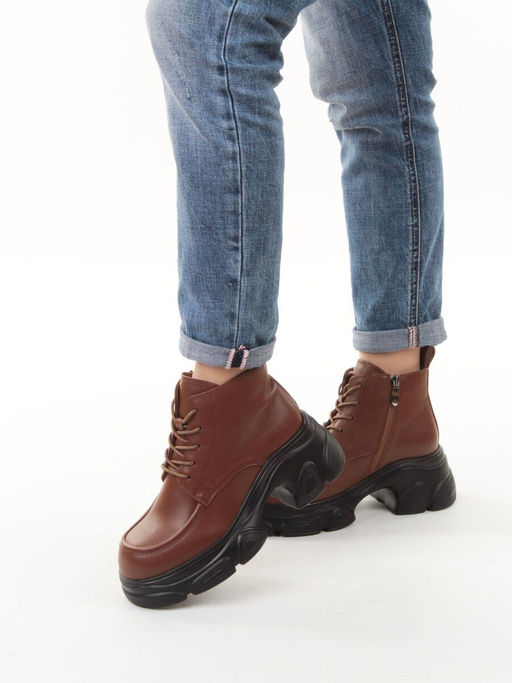 01-H23B-32MB BROWN Ботинки демисезонные женские (натуральная кожа, байка)