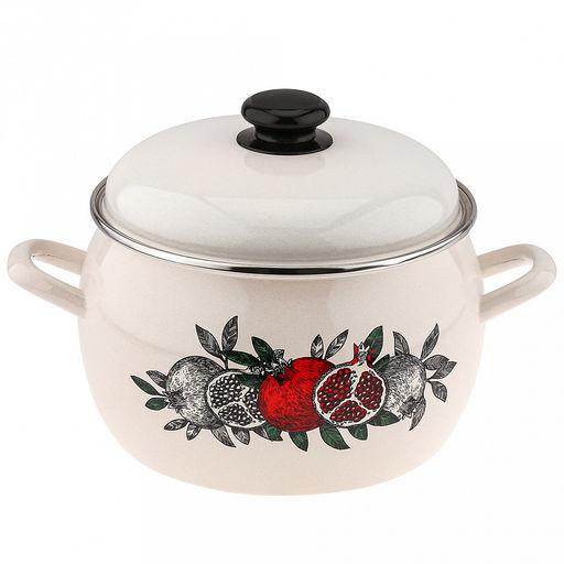 "Цвет граната" Кастрюля эмалированная 5,0л, форма полусфера, металлическая крышка, нержавеющий ободок (Россия)