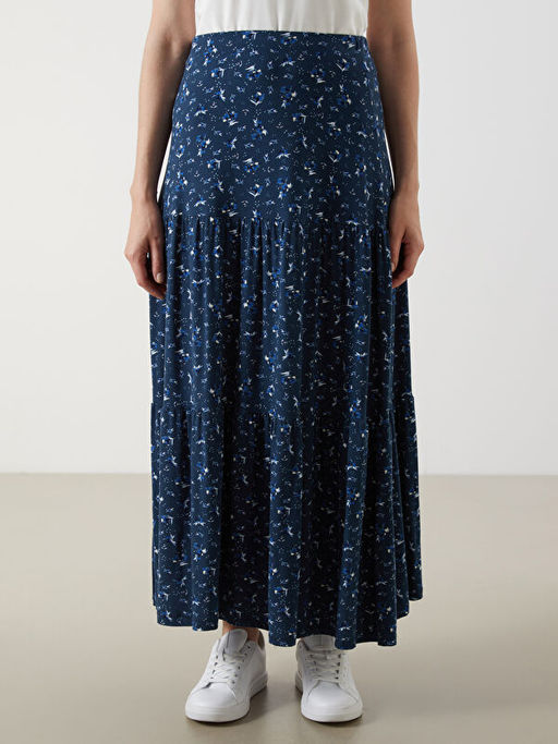 Beli Lastikli ?i?ekli Kad?n Etek