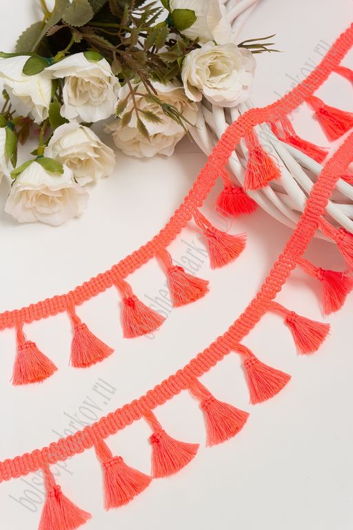 Тесьма с кисточками 15 ярд (SF-2956-1) неоновый коралловый