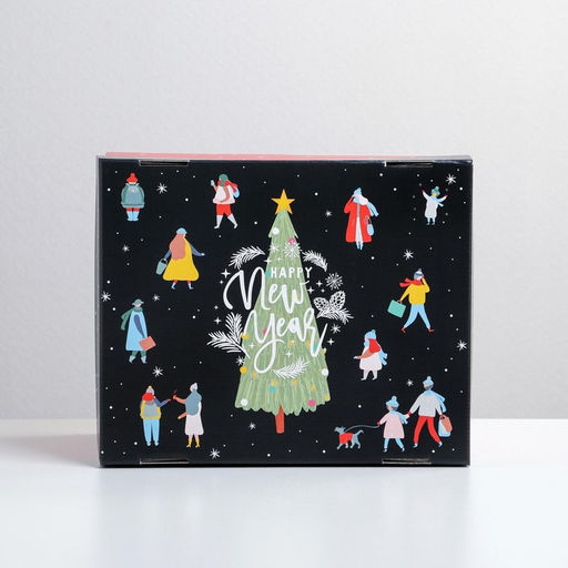 Коробка подарочная новогодняя складная Happy new year, 31×25.5×16 см, Новый год
