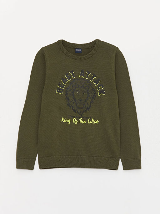 Bisiklet Yaka Desenli Uzun Kollu Erkek ?ocuk Triko Kazak