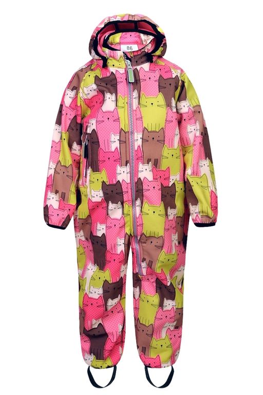 Софтшелл комбинезон детский Glen (весна-осень), 04 Розовый (принт коты)