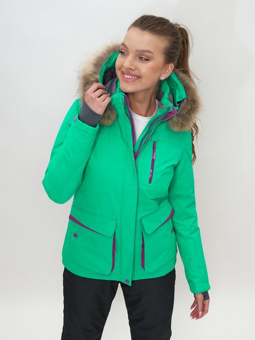Куртка спортивная женская зимняя с мехом салатового цвета 551777Sl - SkiingBird фото 8