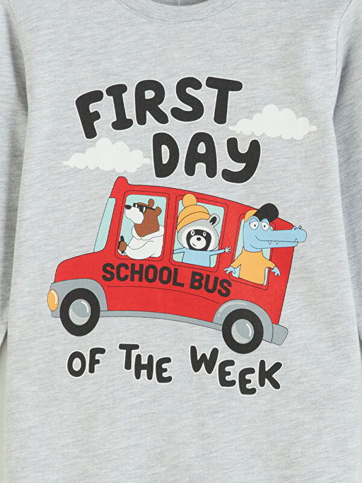 Bisiklet Yaka Bask?l? Erkek ?ocuk Pijama ?st