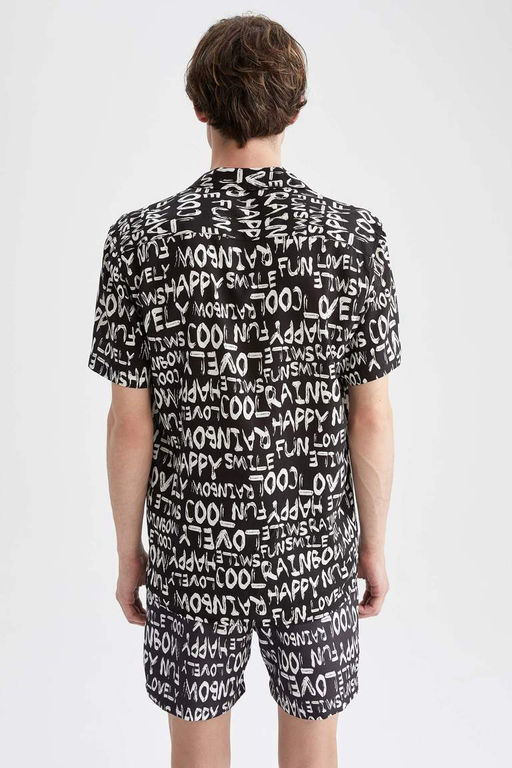 Гавайская рубашка из вискозы обычного кроя с принтом и короткими рукавами - Defacto фото 6