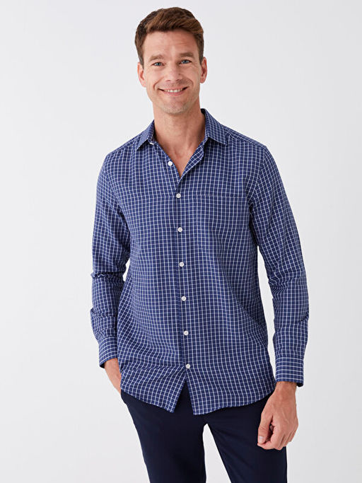 Regular Fit Uzun Kollu Ekose Gabardin Erkek G?mlek