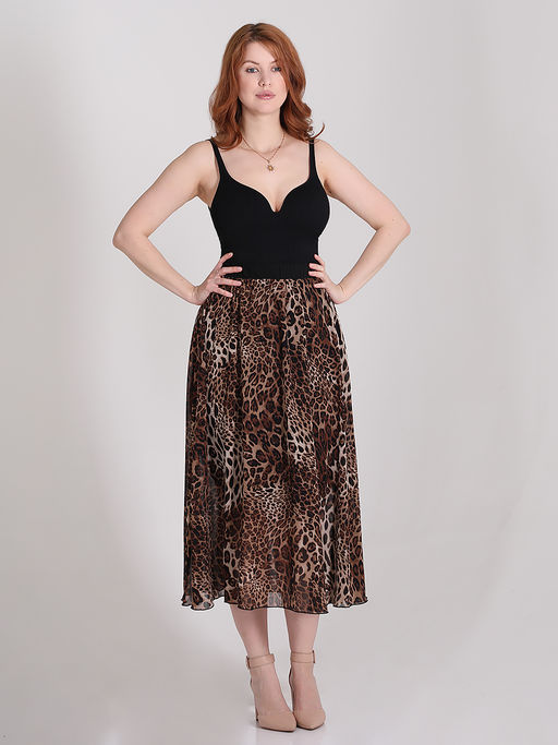 Юбка леопардовая длинная на резинке летняя - Almond фото 8