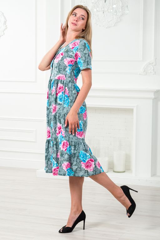 Платье женское с рукавами из кулирки Шейла пион на сером - Амадэль фото 20