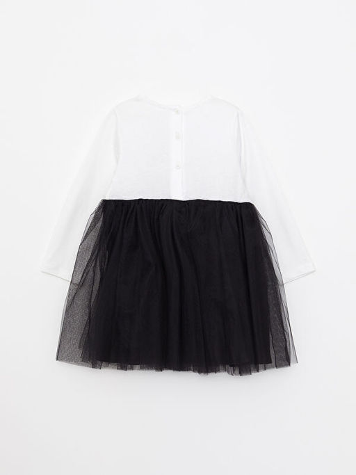 Bisiklet Yaka Uzun Kollu Bask?l? K?z Bebek Elbise ve Ta? 2li Tak?m - Waikiki фото 2