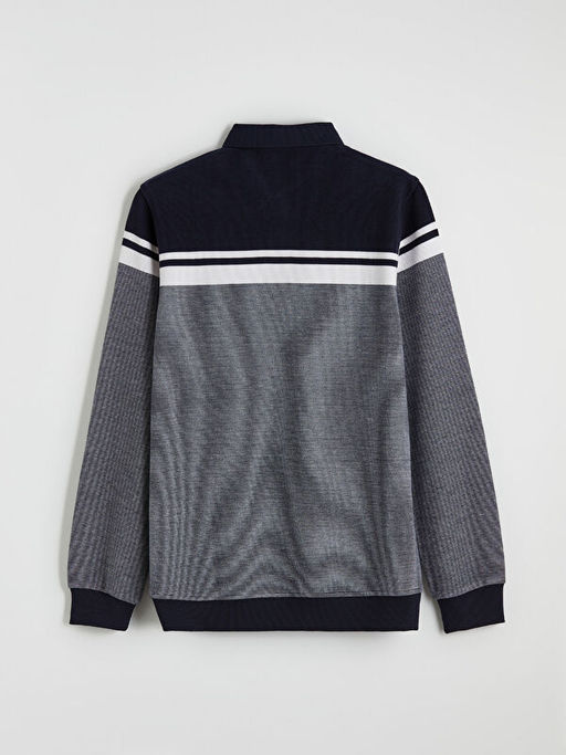 Polo Yaka Renk Bloklu Erkek Sweatshirt