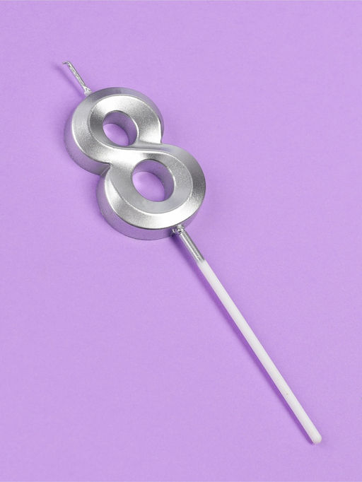 Цена за 2 шт. Свеча в торт на шпажке «Грань», цифра 8, серебро, 5 см