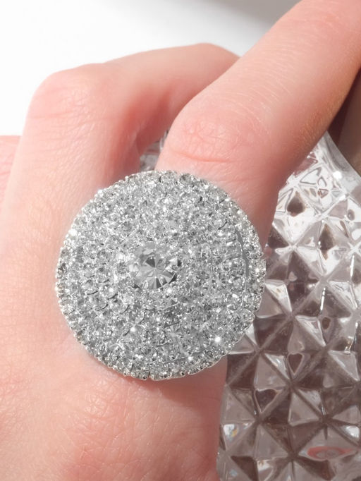 Кольцо «Лёд» круг, цвет белый в серебре, безразмерное