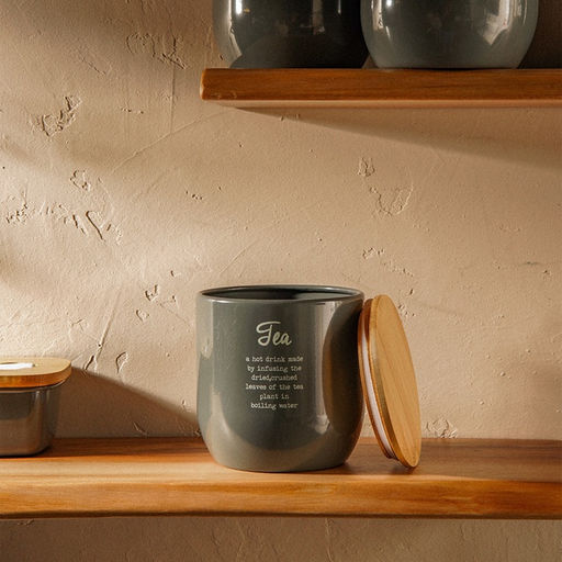 Банка для чая SL Home, 9.5×14 см, с бамбуковой крышкой, серая