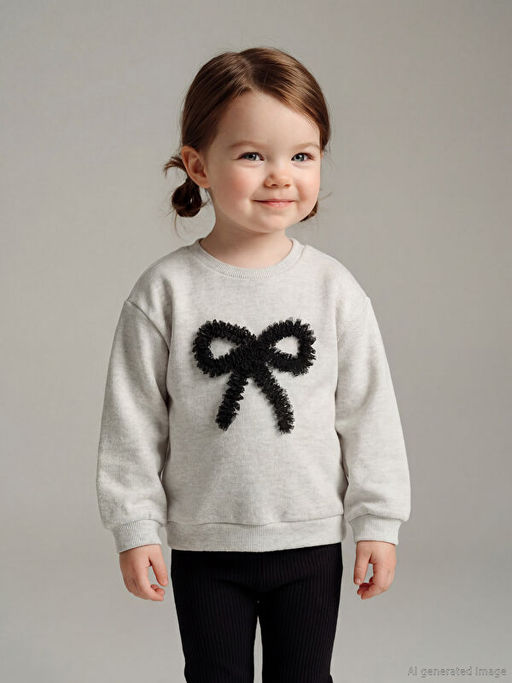 Fiyonk Bask?l? K?z Bebek Sweatshirt ve Tayt