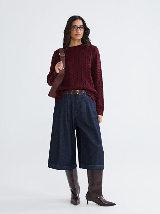 Bisiklet Yaka Kendinden Desenli Kad?n Triko Kazak