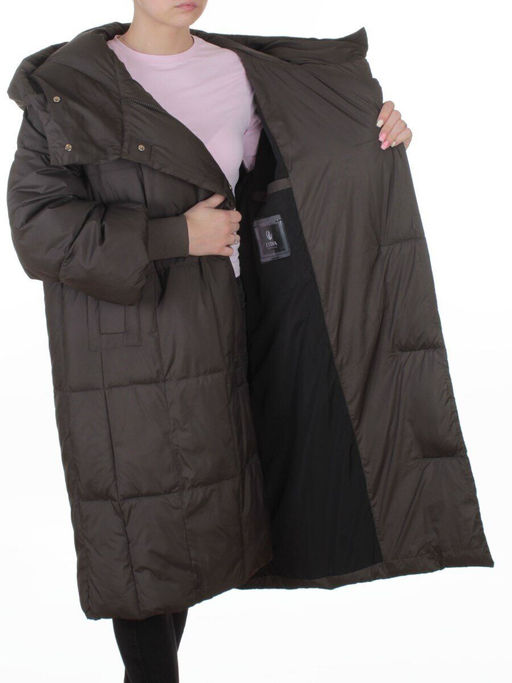 8892 GRAY/BROWN Пальто зимнее женское (200 гр. холлофайбер)