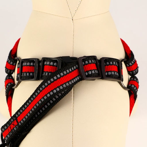 Комплект амуниции светоотражающий с мягкими шлейкой и ручкой, поводок 120 х 2 см, ОШ 25-72 см, красн - Пижон фото 4