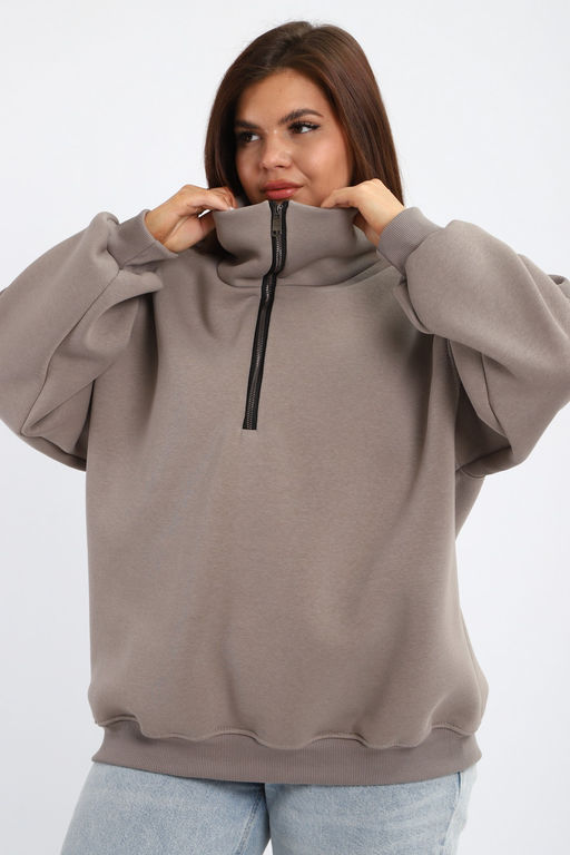 Толстовка женская из футера начес Комфорт серо-коричневый макси