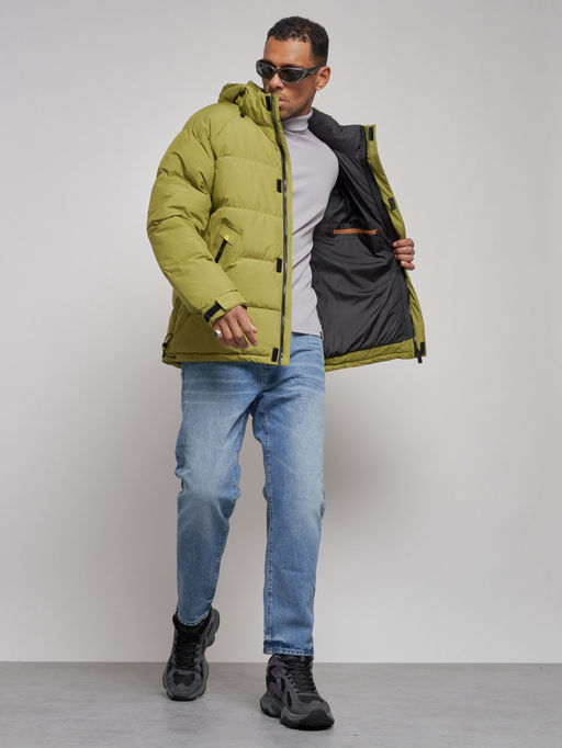 Куртка спортивная болоньевая мужская зимняя с капюшоном зеленого цвета 3111Z - Wonderrman фото 13