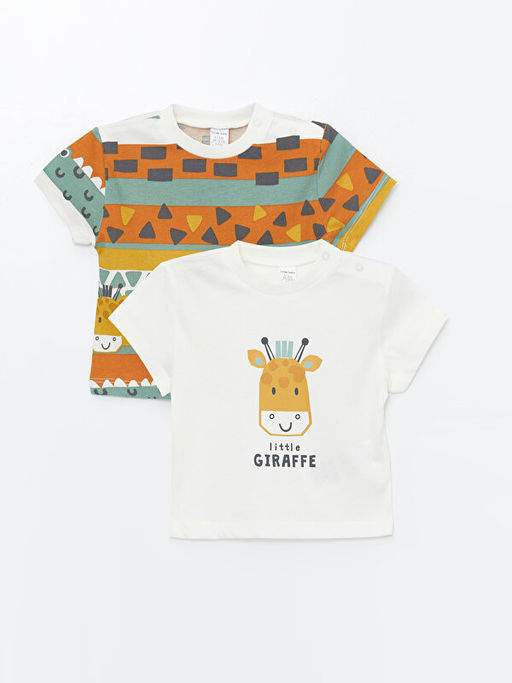 Bisiklet Yaka Bask?l? Erkek Bebek Ti??rt 2li