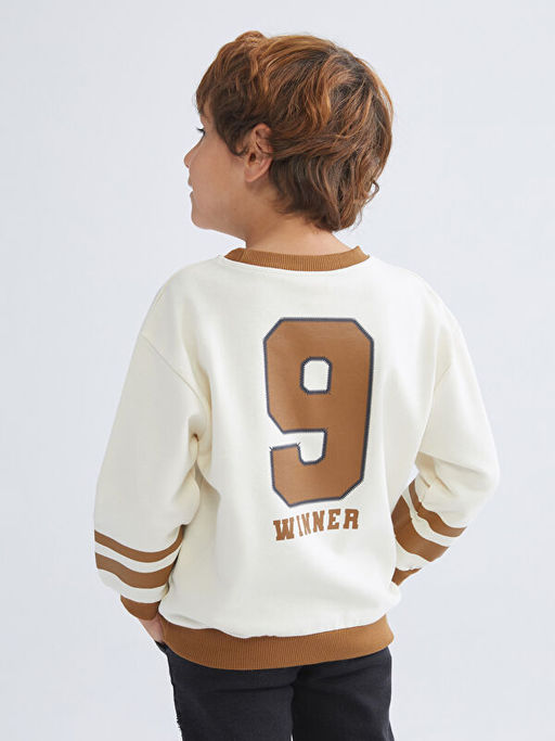 Bisiklet Yaka Bask?l? Erkek ?ocuk Sweatshirt