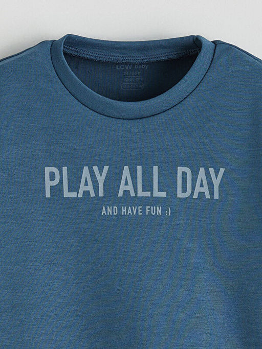 Bisiklet Yaka Bask?l? Erkek Bebek Sweatshirt