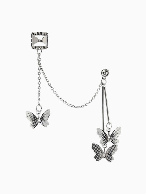 Серьга «Кафф» бабочка, цвет серебро