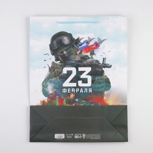 Цена за 2 шт. Пакет подарочный ламинированный, упаковка, «С 23 февраля», L 31×40×11.5 см