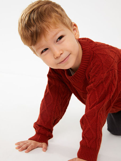 Bisiklet Yaka Kendinden Desenli Erkek Bebek Triko Kazak - Waikiki фото 2