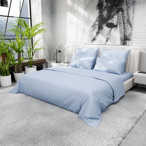 Простыня на резинке 220ТС Этель 180*200+30 см, цв.голубой, сатин, 100% хлопок  фото 2