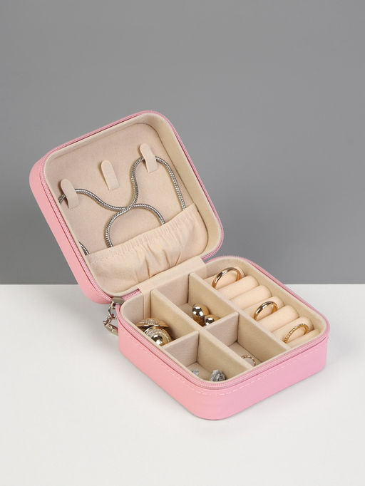 Шкатулка для украшений, 9.5×9.5×4.5 см, розовая