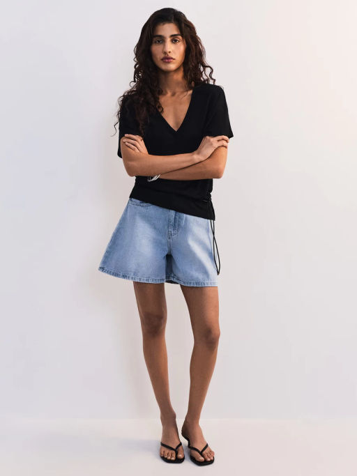 Джинсовые шорты А-силуэта с эластичным поясом ZR2605092306-101 / Zarina