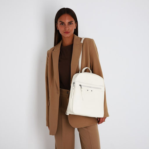 Рюкзак женский из искусственной кожи на молнии, 3 кармана, цвет молочный - Simaland фото 6