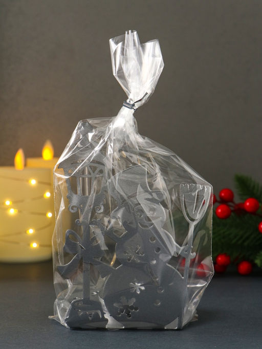 Подсвечник на 1 свечу Снеговик новогодний, металл, серебряный, 10?7.5?15 см