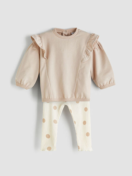 Bisiklet Yaka Uzun Kollu K?z Bebek Sweatshirt ve Tayt 2li Tak?m