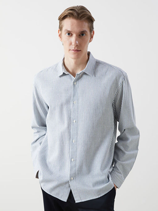 Regular Fit Uzun Kollu ?izgili Erkek G?mlek