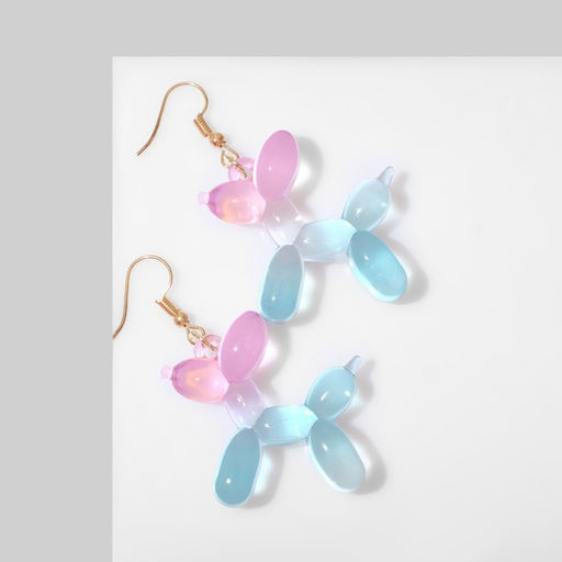 Серьги пластик Собачка из воздушного шара, цвет розово-голубой