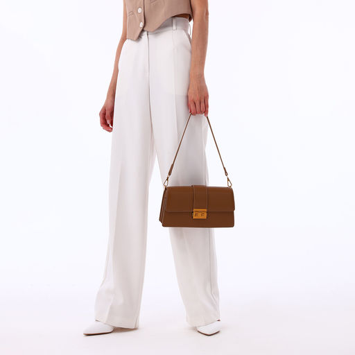 Сумка женская мессенджер TEXTURA на клапане, 26×8.5×14 см, светло-коричневая