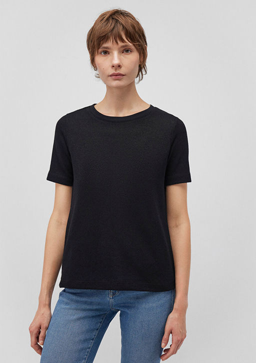 Dokulu Siyah Basic Tisort - Mavi фото 3