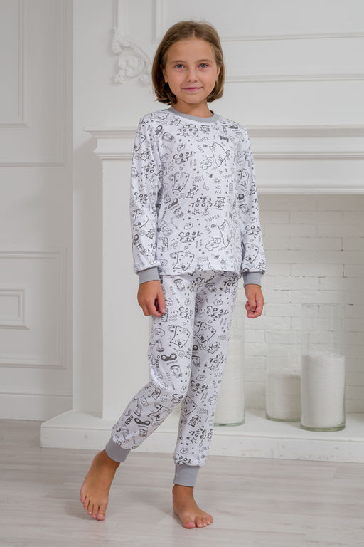Пижама подростковая из интерлока Потешка котик серый