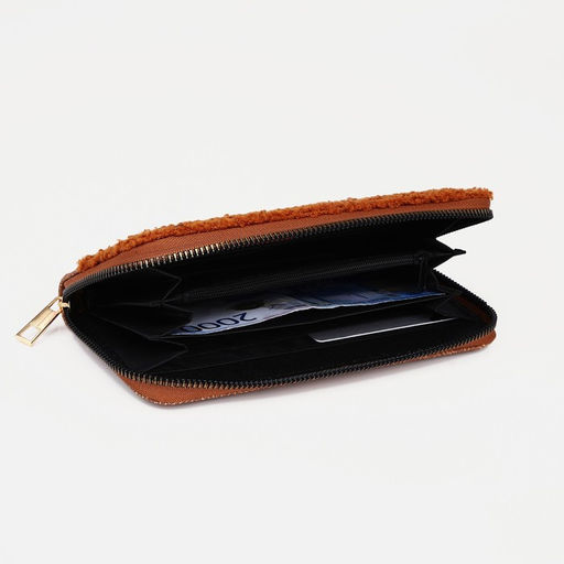 Кошелёк на молнии, с декоративной вставкой, рыжий