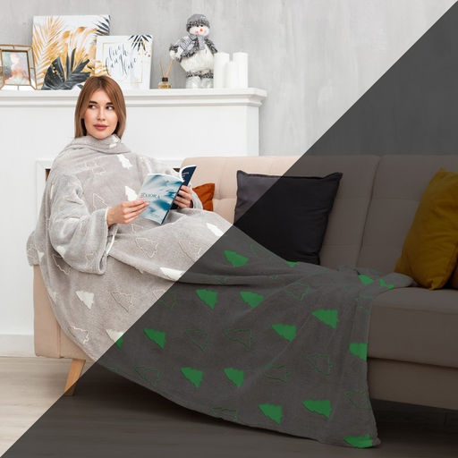 Плед с рукавами светящийся в темноте Этель. Елочки, 150?200 см, плотность 220 г/м?