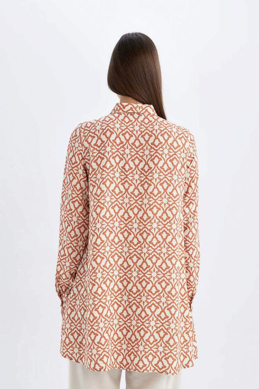 Рубашка-туника из вискозы с длинными рукавами и узором обычного кроя - Defacto фото 6
