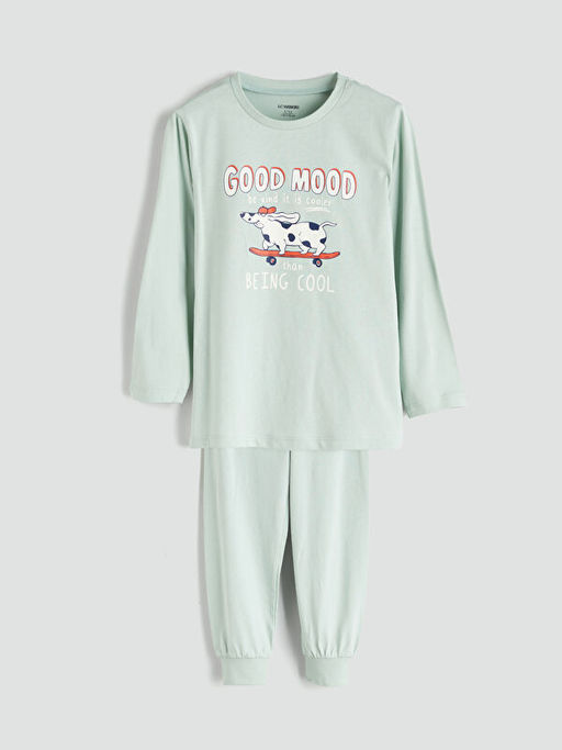 Bask?l? Erkek ?ocuk Pijama Tak?m?