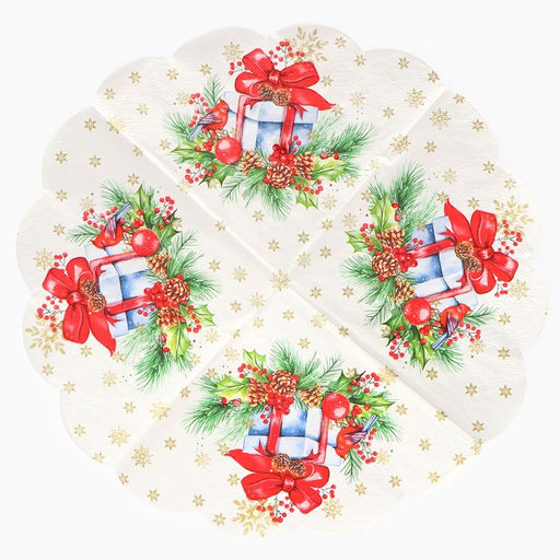 Цена за 3 шт. Салфетки бумажные круглые Art Bouquet Rondo Подарок на новый год, 3 слоя, d=32 см, 12 шт.